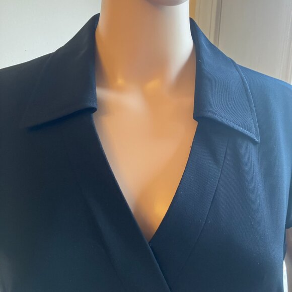 Tahari by ASL Dress Black Knee Length Dress Belt V Neck Collar NWOT Size 10 - Picture 14 of 14